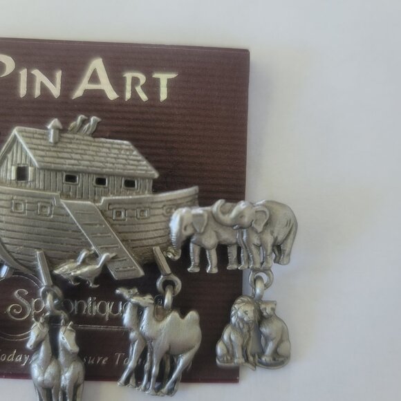 JJ Jonette Pewter Noah's Ark Brooch Lapel Pin Ark with Hanging Animals N… - Picture 4 of 11
